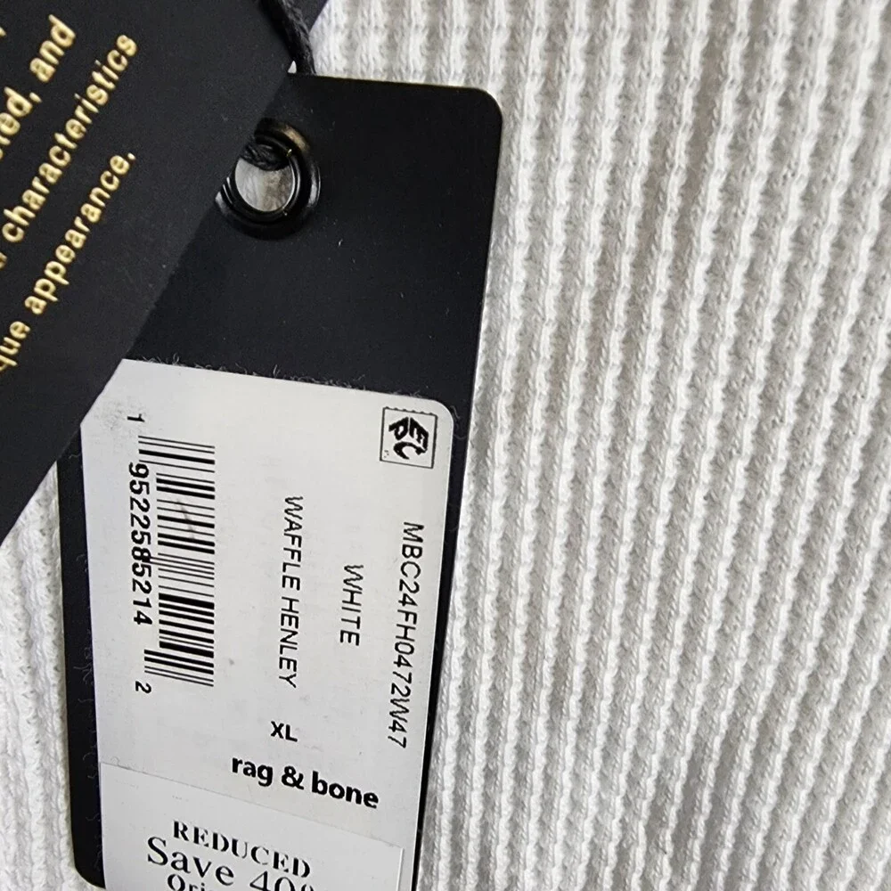 rag & bone Waffle Knit Henley Top Men's XL White Solid Long Sleeve Pullover - Picture 8 of 15